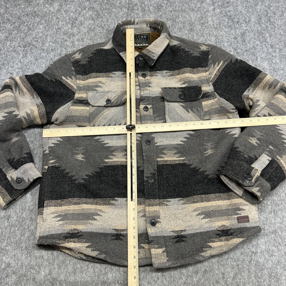 JACHS New York Jacket Mens XL Gray Sherpa Lined Southwestern Flannel Shacket - Picture 10 of 15